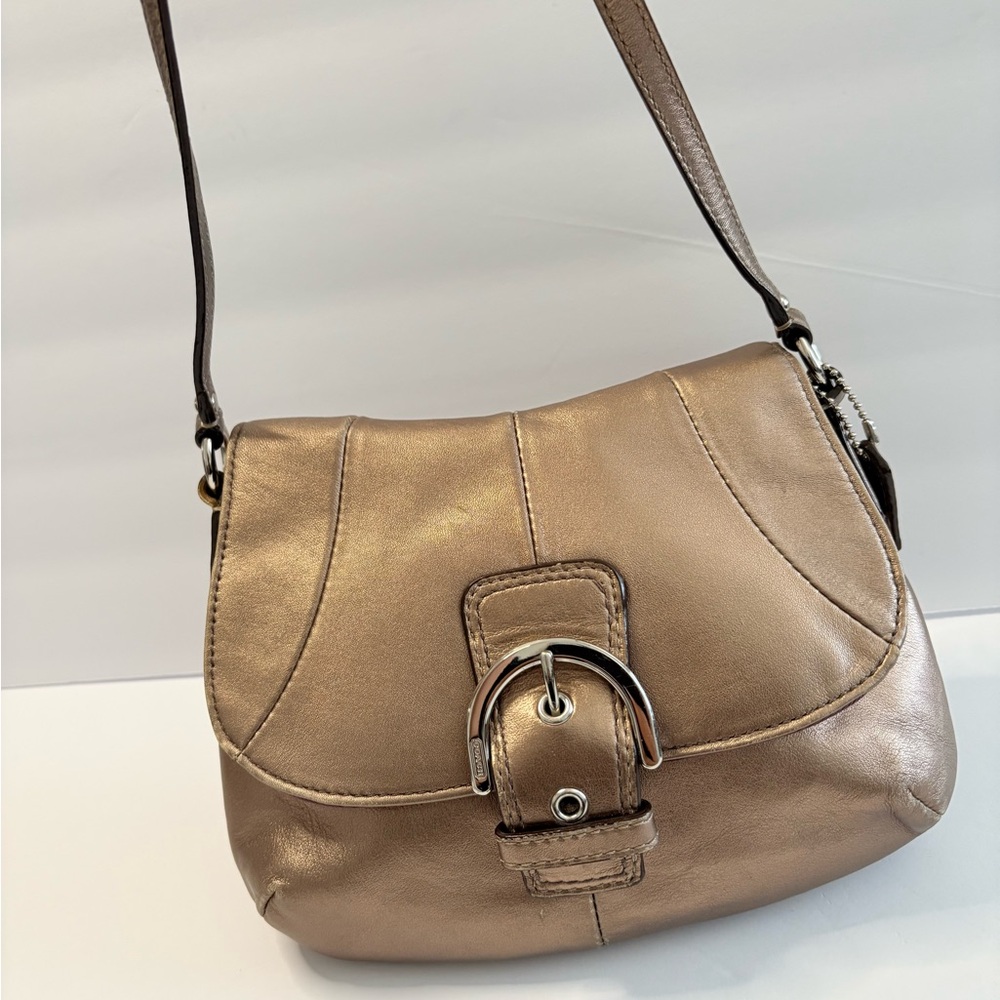 Coach SoHo Crossbody Bag Purse Gold Metallic Flap 45664 EUC - Picture 4 of 17